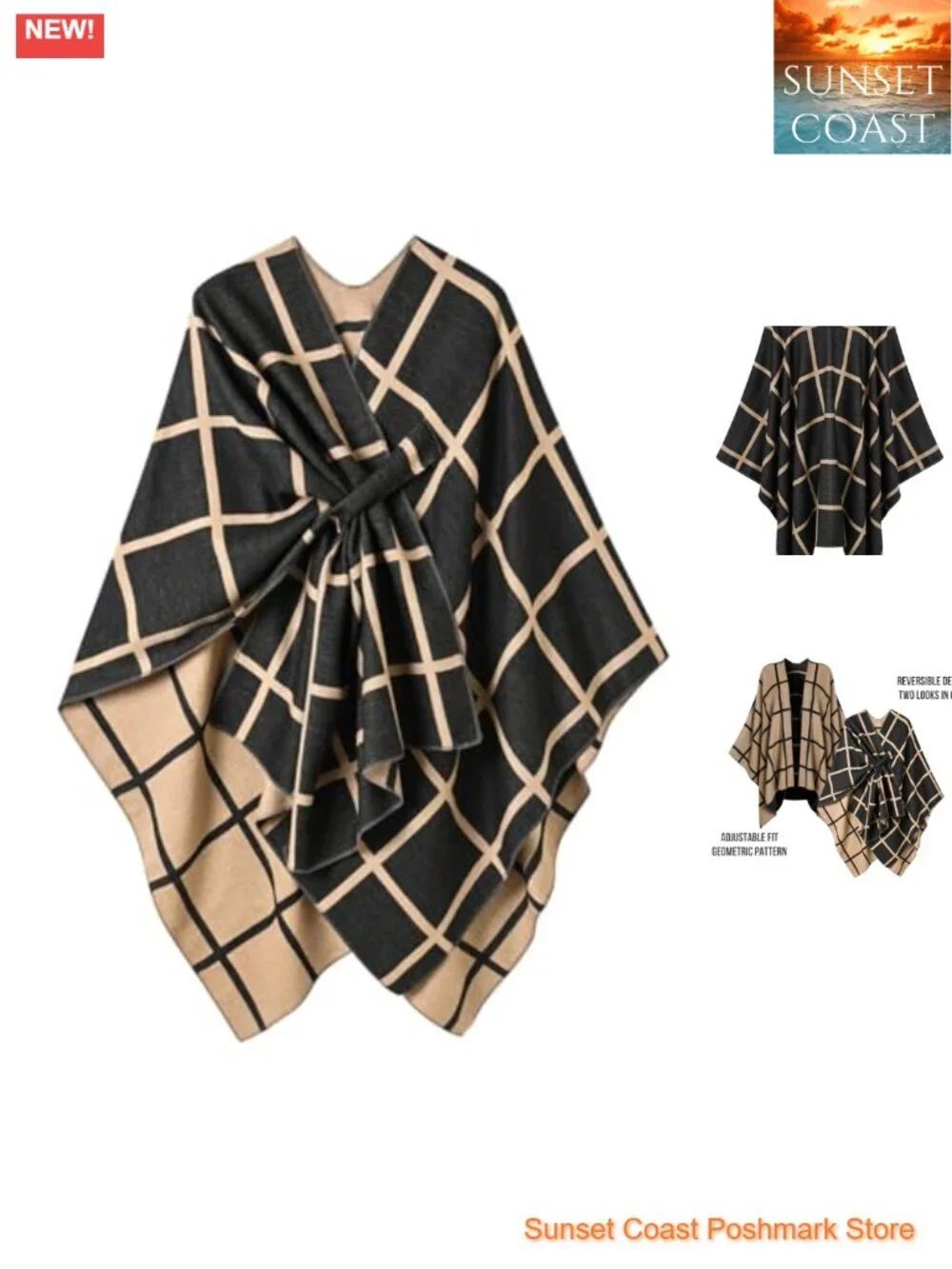 Plaid Blanket Scarf Wrap Shawl - Lightweight Open Front Poncho for Women - Fall